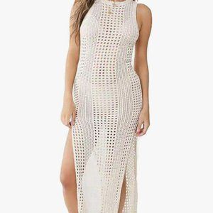 Crochet Sleeveless Cover Up- Ivory/White